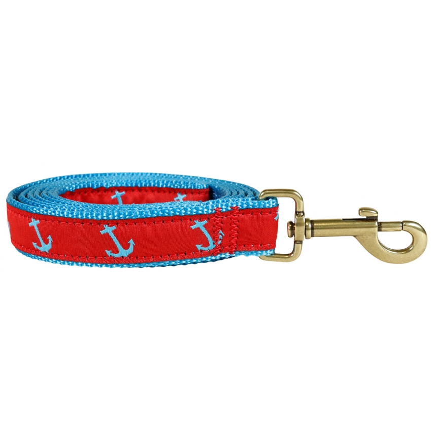 Anchor (Blue & Red) - 1-inch Ribbon Dog Leash