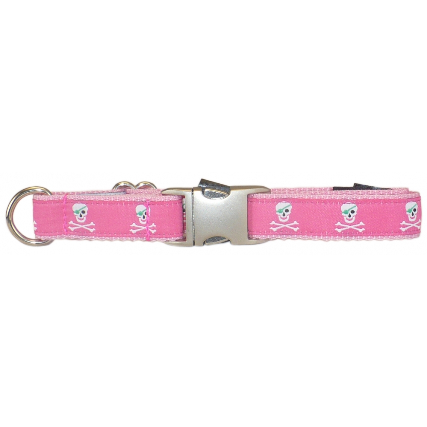 Pirate Skulls Dog Collar Pink